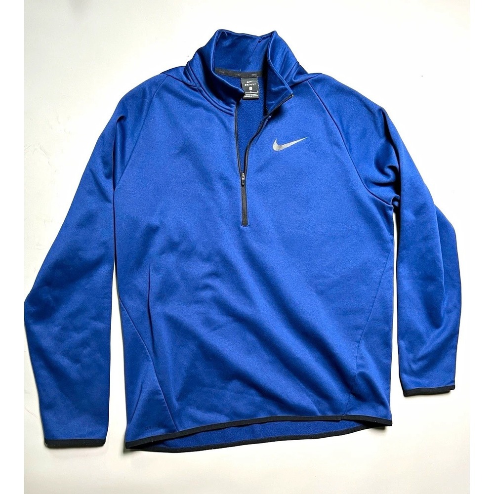 Nike Dri-FIT Men's L Blue Long Sleeve 1/4 Zip Mock Neck Fleece Logo Pullover